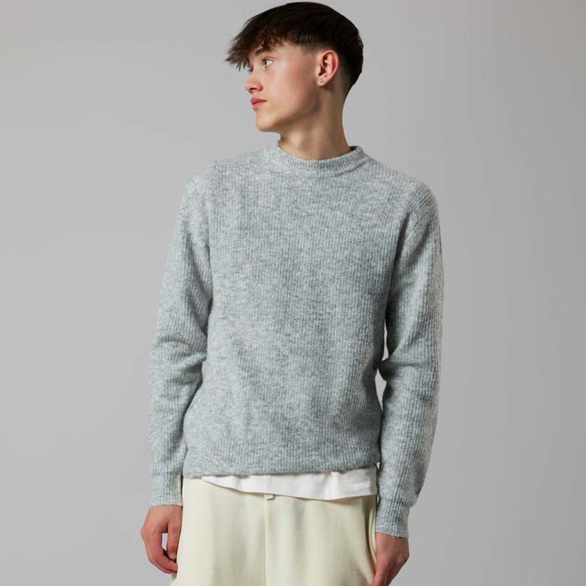 LMTD Nlmkleave strikket genser til barn, Light Grey Melange