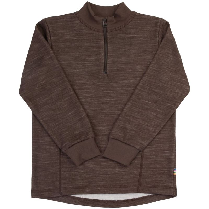 Joha half-zip genser i ull/bambus til barn, Drk. brown