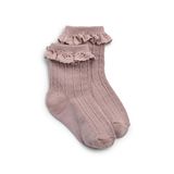 Hovedbilde Wheat Nora Lace sokker i ull til barn, Dry Rose