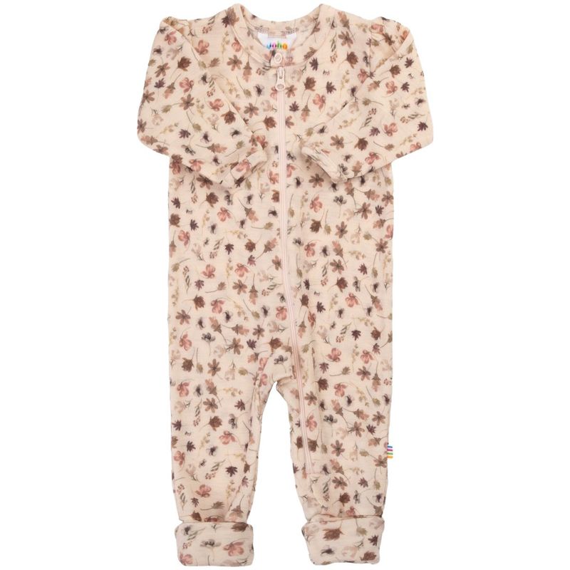 Joha heldress/pyjamas i ull, Light pink/Flowers