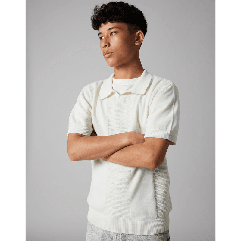 LMTD Nlmhavo kortermet poloskjorte, Antique White
