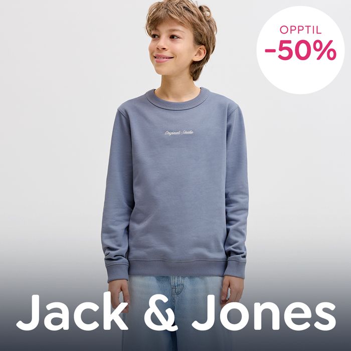 Jack & Jones Junior på tilbud – spar opptil 50% på gensere, bukser, jeans, t-skjorter og yttertøy til gutter.