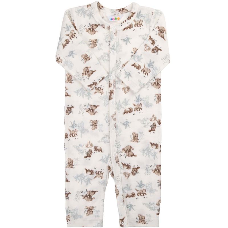 Joha heldress/pyjamas i ull, Off white/Forest